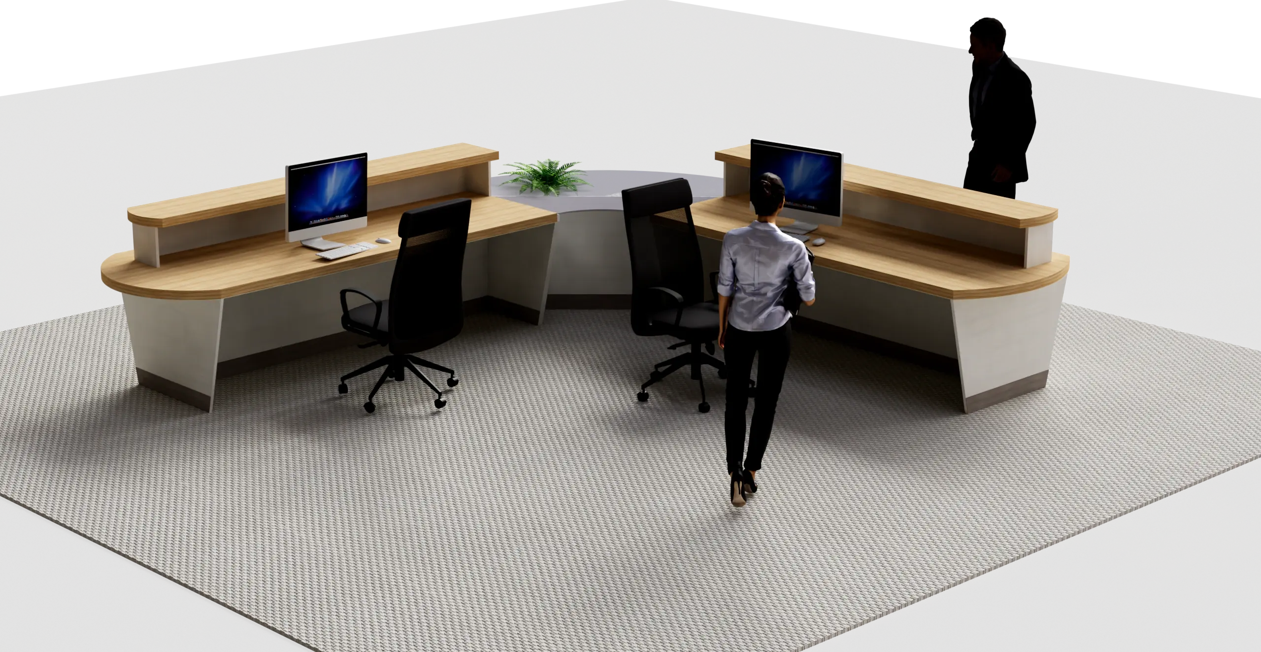 Banque d’accueil double poste en rendu 3D