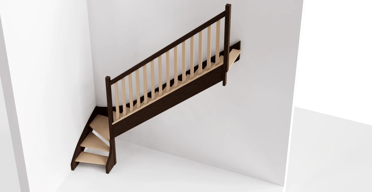 Afficher : Escalier quart tournant en bois modélisé en 3D