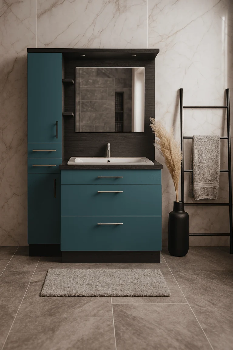 Manufacturing a cupboard under a sloped ceiling: bathroom bleu ocean egger 1 1